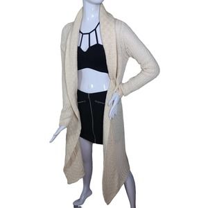 Forever 21 Open Knit Cozy Duster Size Small Cream Asymmetrical Long Sleeve